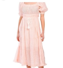 New Bohme Smoked Stripe Print Midi Dress Puffy Sleeves Women’s Size L