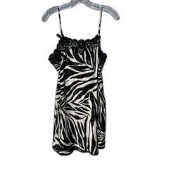 Y2K Victoria Secret Zebra Print Slip Dress with Lace and Bow Details
