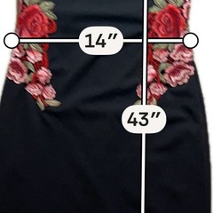 Bisou Bisou Michele Bohbot Black Halter Sheath Dress with Red Rose Embroidery