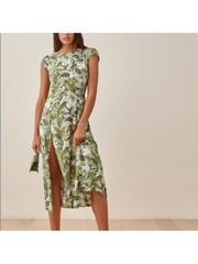 Reformation Gavin Dress Tropical Green Jungle Floral Midi Slit EUC Size 6