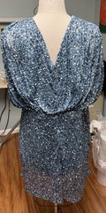 Mac Duggal Slate Blue Beaded Sequin Draped Sleeve V-Neck Gown Size 20 READ DESCR