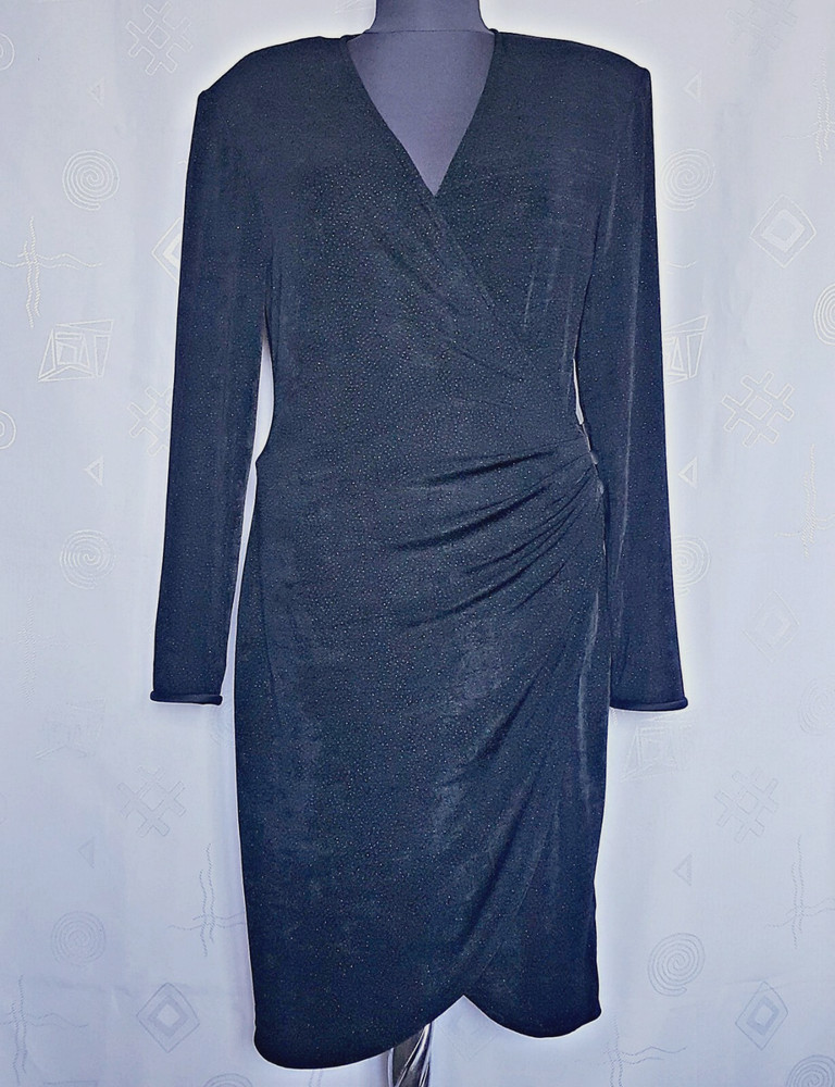 AUTHENTIC JOSEPH RIBKOFF SOLID BLACK ACETATE BLEND WOMENS COCKTAIL DRESS 10 38