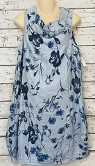 Luca Vanucci Linen Dress Size Small/M Lagenlook Blue Floral Cowl Neck Italy Made