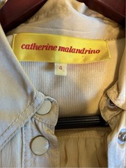 Catherine Malandrino Women’s 4 Beige Solid Collared Button Belted Silk.