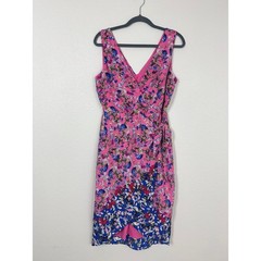 Bleecker 126 Pink Floral Faux Wrap Sheath Dress 8 Sleeveless V-Neck Tie Side