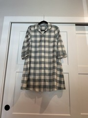 Tuckernuck Grayish Green/White Gingham Collared 3/4 Sleeve Shirt Dress Women’s S