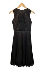 Karen Millen Pleated Laser Cut Lace Fitted Puff Fit & Flare Dress Size 8 Black