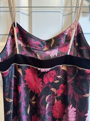 VTG Whimsigoth Halston Black Floral Satin Velvet Slip Dress Dark Romantic PL