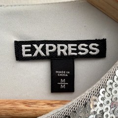 Express Silver Sequin Shift Dress Mid Thigh Length Party/Cocktail Short Sleeve M