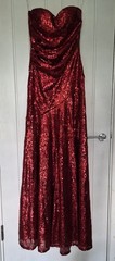 Goddiva Red Sequin Floor Length Evening Gown Prom Dress Size 12 Strapless