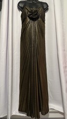 Mac Duggal Gold Metallic Pleated Maxi Dress Sz 6 Sweetheart Spaghetti Strap