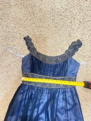 ADRIANNA PAPELL Blue Silk Heavy Scalloped Beaded Fit & Flare Tulle Skirt Dress 4