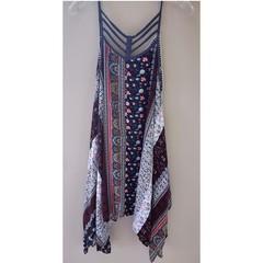 Kori America Womens L Boho Whimsy handkerchief Hem Sleeveless Festival Dress