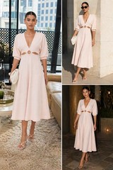 Scanlan Theodore Crepe Knit Dress Pink Midi Event Party Cutout Size XS