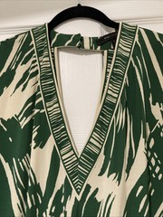 BCBG MAXAZRIA Tropical Cutout Drop Waist Mini Dress XS Green Beige