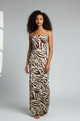 SHEIN Brown Zebra Print Maxi Dress Size Large Y2K Animal Print Slip Dress
