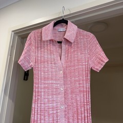 Scanlan Theodore Pleated Rib Placket Dress Pink Pastel VGC RRP$900 Size M