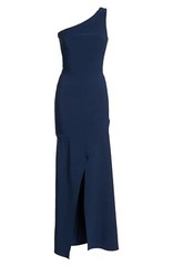 MARIA BIANCA NERO Navy Blue One Shoulder Stretch Front Slit Maxi Gown Dress 0 XS