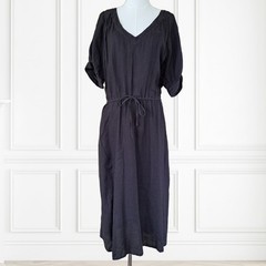 VELVET Graham & Spencer Black 100% Linen Nanette Puff Sleeve Midi Dress Medium