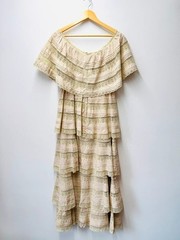 Vintage 60s Cream Cotton Tiered Lace Maxi Dress