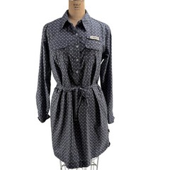 Magellan Outdoors Fish Gear Gray Polka Dot Shirt Dress Medium Moisture Wicking