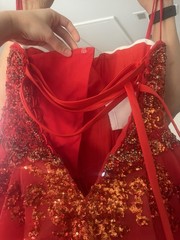 Morilee Red Sequin Beaded Sweetheart Tulle Lace-Up Ballgown Dress 5/6
