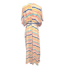 Buddy Love Evelyn-2 Striped V-Neck Maxi Dress Small Multi Color Boho Slit