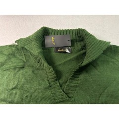 Seta T Green Knit V-Neck Collared Sweater Dress Puff Sleeve Size L NEW