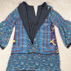Anna Sui x INC Collab Boho Silk Blend Dress S Mini Teal Floral Bell Sleeve Lace