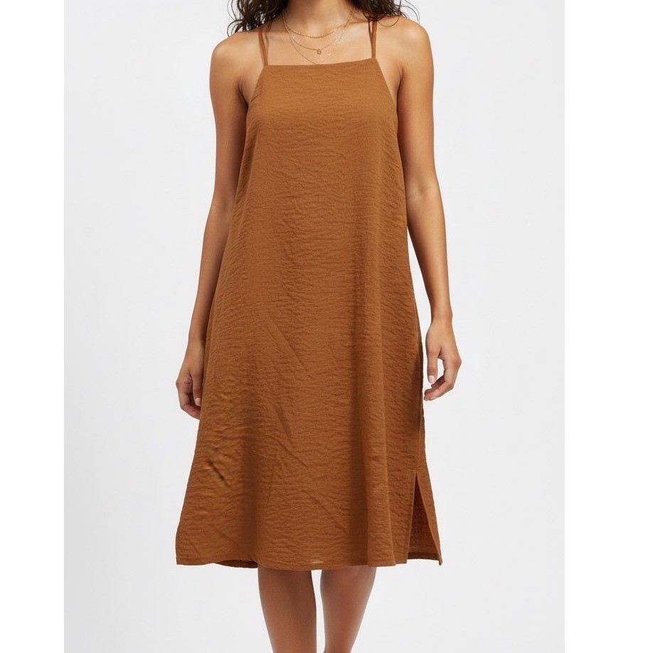 Final Touch NWT Cinnamon Brown Strappy Linen-like Dress Large Beach Summer