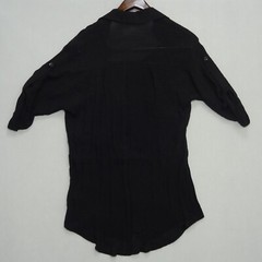 Love21 Collared Black Button Front Tie Mini Shirtdress Roll Sleeves Women Size S