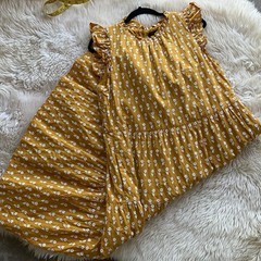 J. Crew Tiered 100% Cotton Voile Midi Dress Mustard Gold Flutter Sleeve Large
