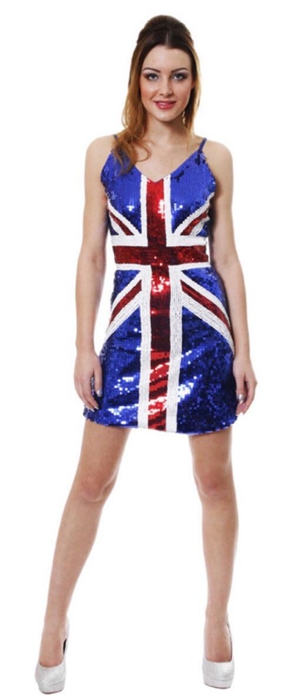 Patriotic UK Union Jack Flag Sequin Sparkly Party Dress One Size Small UK Seller