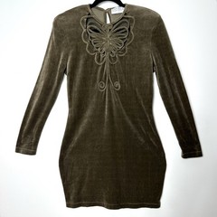 Vintage Whimsigoth Velvet Western Embroidered Butterfly Long Sleeve Mini Dress