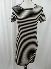 Absolute Angel Juniors Size XL Black and Tan Stripe Short Sleeve Asymetric Hem
