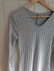 Grey Ribbed Long Sleeve Maxi Dress Size M (UK 8-10) | Soft Stretch Fitted Casual