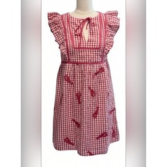 NWT Vineyard Vines Lobster Gingham Ruffle Dress XXS Red Cape Cod Coastal
