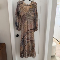Free People Moroccan Dream Printed Maxi Dress Patchwork Boho V-Neck Size 4