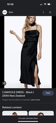 ZARA BLACK RUCHED SATIN CAMISOLE MIDI SLIP DRESS L 14 16 Bodycon