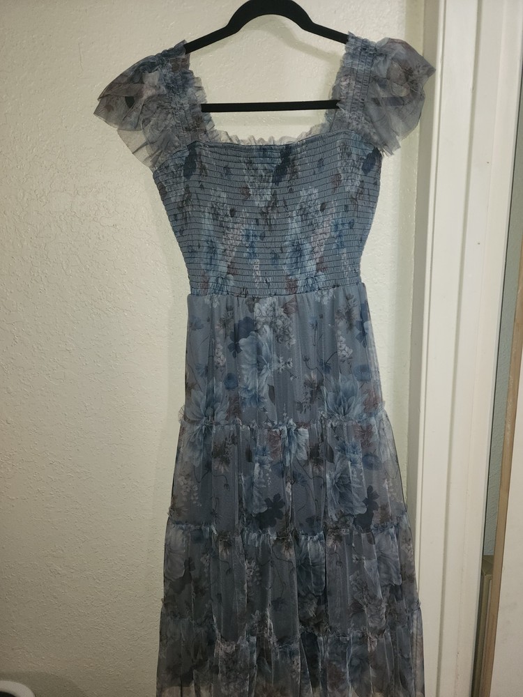 Baltic Born Clementine Tulle Midi Dress Blue Floral Size Medium