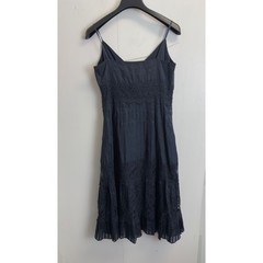 Ann Taylor Navy Blue Silk Lace Pleated Midi Dress Womens Size 6 Surplice V-Neck