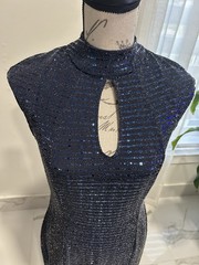 En Focus Studio Navy Sequin Mock Neck Keyhole Sleeveless Sheath Stretch Dress 8