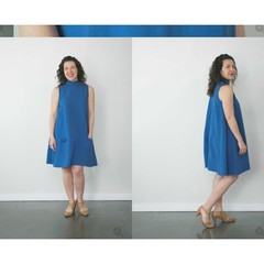 Jennifer Glasgow Nautical Dress in Azure Blue Ruffle Neck Sleeveless Shift L