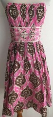 Plenty by Tracy Reese Cotton/Silk Strapless Dress Beige Fuchsia & Brown Size 12