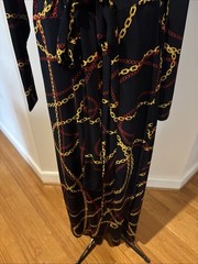 Ashro Black Red Gold Chains Wrap Style Dress Long Sleeve Plus Size 20W Casual