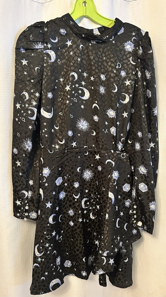 ASOS Celestial Print Long Sleeve Wrap Dress 10 US Sun Moon Stars NWT