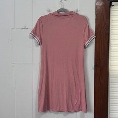 No Boundaries Pink Ribbed Polo Mini Dress XL 15-17 V-Neck Sporty Striped Sleeve