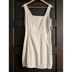 NWT Old Navy Womens Linen Blend Smocked Back Square Neck Mini Dress Beige size M