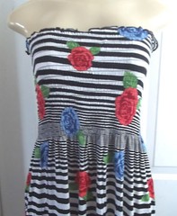 LONG BLACK WHITE RED STRIPE ROSES MAXI DRESS GOLD DRAMA ELASTIC TOP 2X