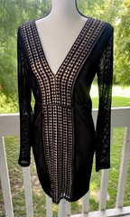 AKIRA Chicago Red Label Black and Nude Long Sleeve Bodycon Dress size Large